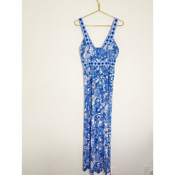 Lilly Pulitzer Serena V-Neck Maxi Dress Blue Tang Flocking Fabulous Size 6 - Picture 13 of 14